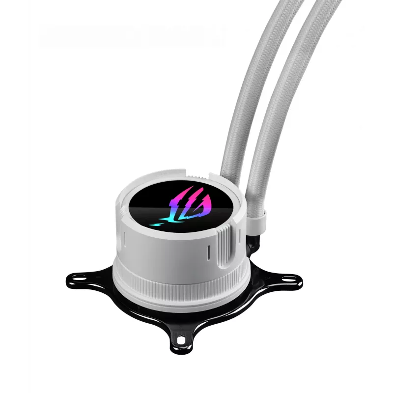 Vedelikjahutuskomplekt ASUS ROG Strix LC III 360 ARGB valge väljaanne — 360 mm radiaator, 3x 120 mm ARGB ventilaatorid, LCD-ekraan, vasest alus