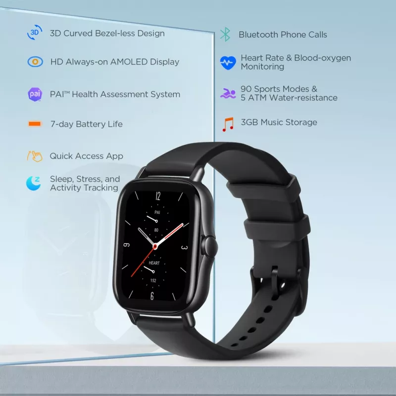 Amazfit GTS 2 4,19 cm (1,65 tolli) AMOLED 43 mm Digitaalne 348 x 442 pikslit Puuteekraan Must Wi-Fi GPS (satelliit)