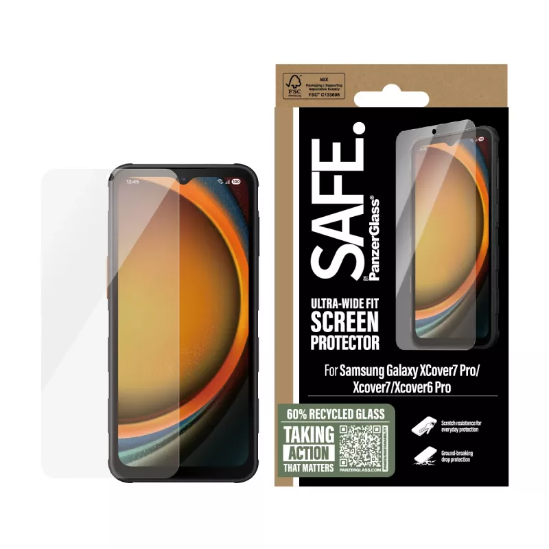 PanzerGlass SAFE. by ® ekraanikaitse Samsung Galaxy Xcover7 Pro | Xcover7 | Xcover6 Pro | Ultra-Wide Fit
