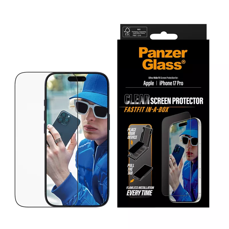PanzerGlass ® Ekraanikaitse iPhone 17 Pro | Ultra-Wide Fit koos FASTFIT IN-A-BOX