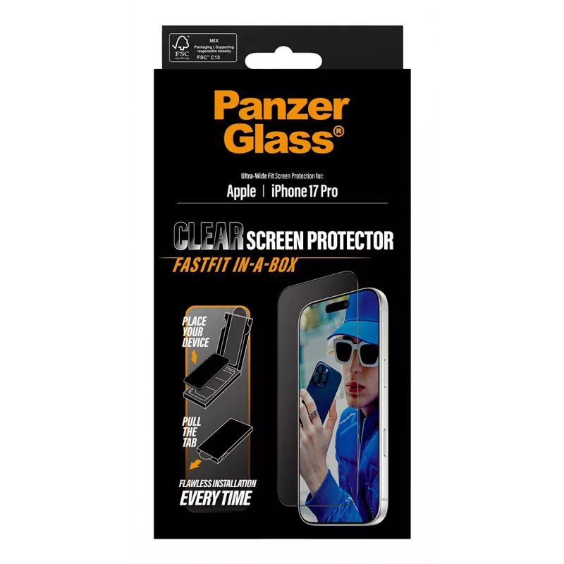 PanzerGlass ® Ekraanikaitse iPhone 17 Pro | Ultra-Wide Fit koos FASTFIT IN-A-BOX