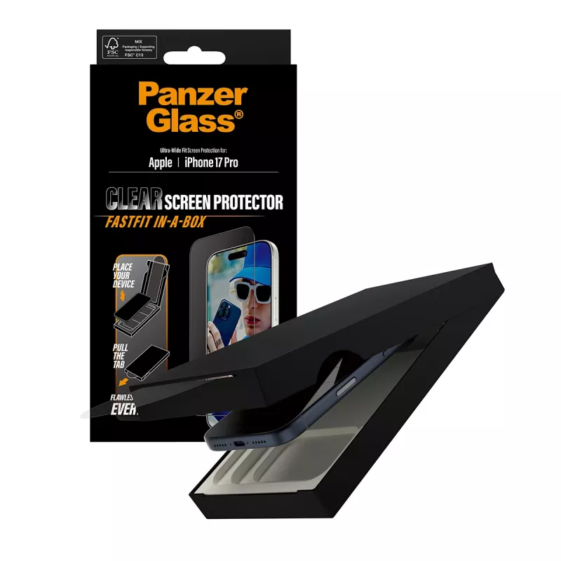 PanzerGlass ® Ekraanikaitse iPhone 17 Pro | Ultra-Wide Fit koos FASTFIT IN-A-BOX