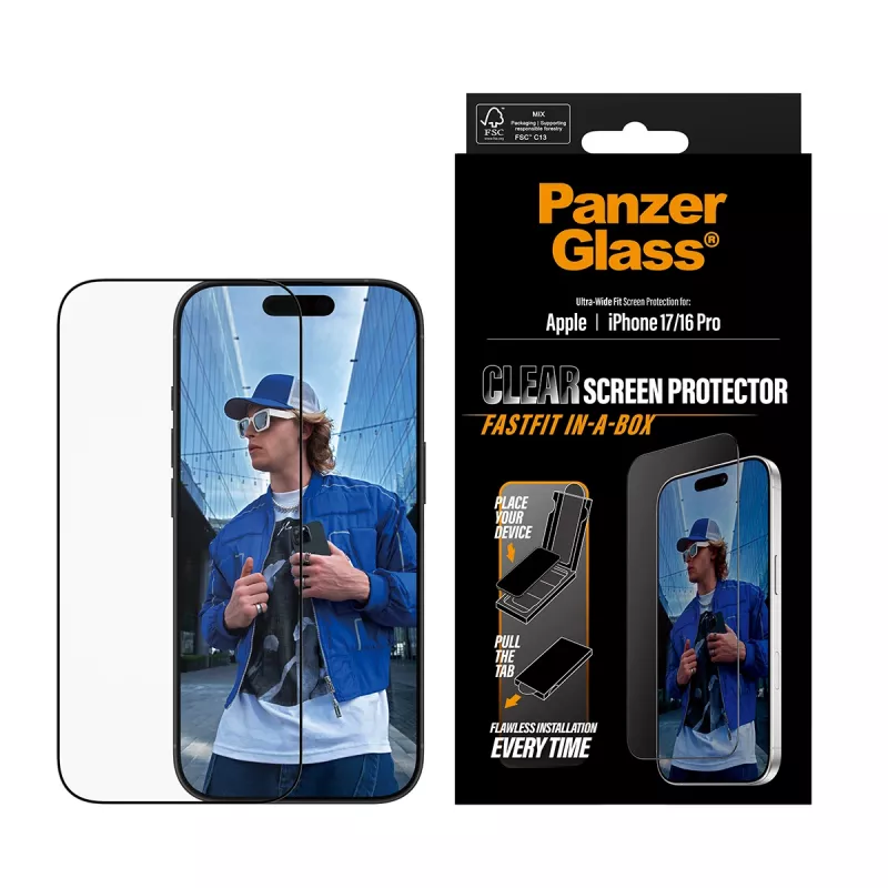 PanzerGlass® ekraanikaitse iPhone 17 | iPhone 16 Pro | Ultra-Wide Fit koos FASTFIT IN-A-BOX süsteemiga