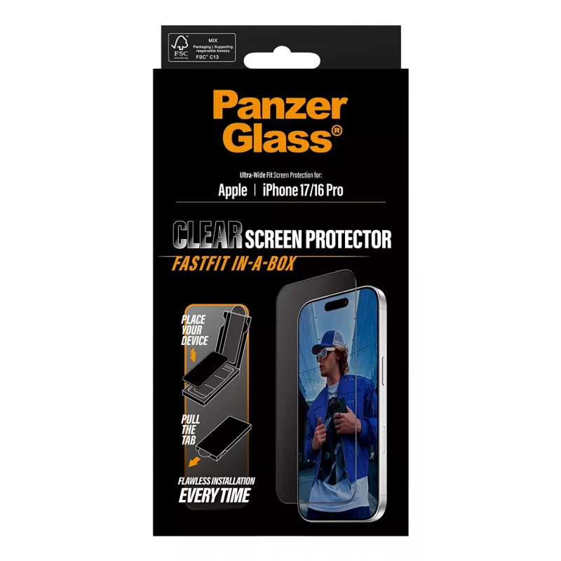 PanzerGlass® ekraanikaitse iPhone 17 | iPhone 16 Pro | Ultra-Wide Fit koos FASTFIT IN-A-BOX süsteemiga