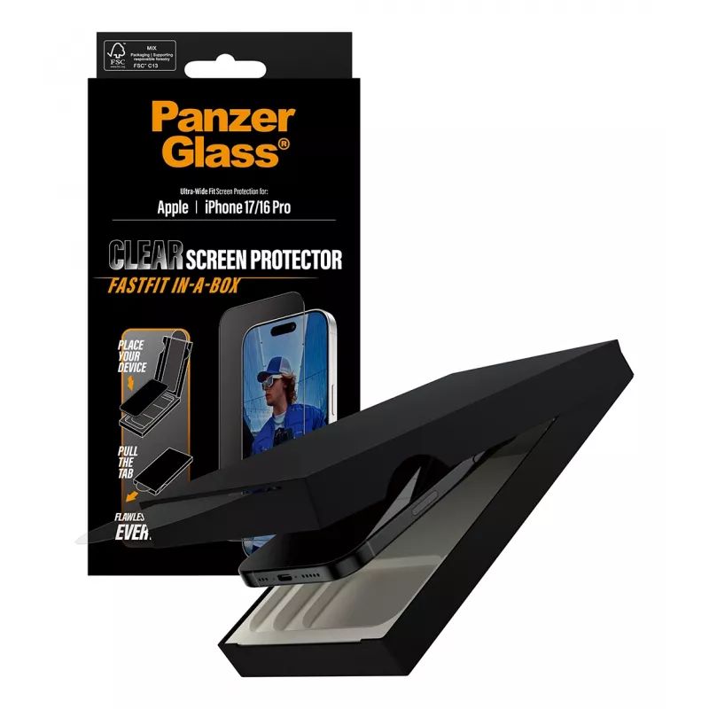 PanzerGlass® ekraanikaitse iPhone 17 | iPhone 16 Pro | Ultra-Wide Fit koos FASTFIT IN-A-BOX süsteemiga