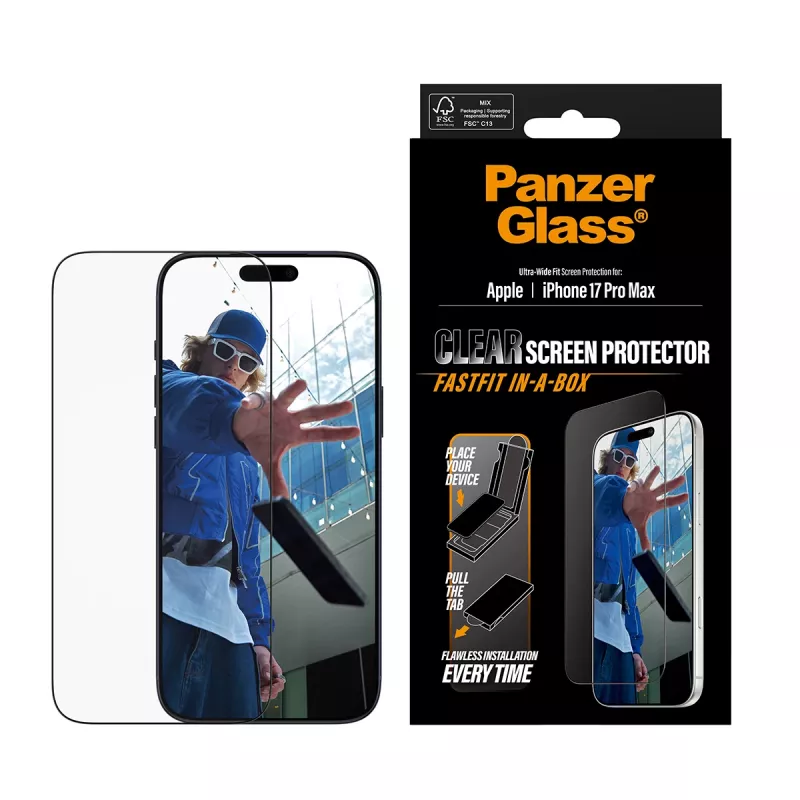 PanzerGlass ® Ekraanikaitse iPhone 17 Pro Max | Ultra-Wide Fit koos FASTFIT IN-A-BOX