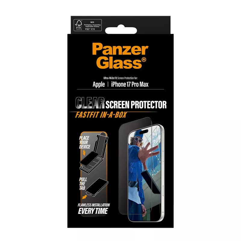 PanzerGlass ® Ekraanikaitse iPhone 17 Pro Max | Ultra-Wide Fit koos FASTFIT IN-A-BOX