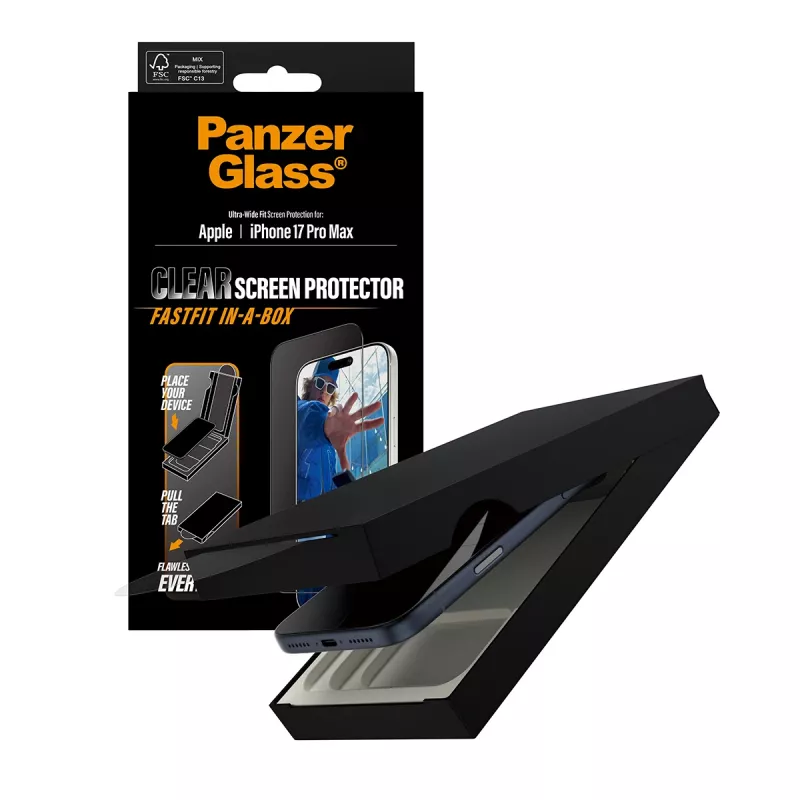 PanzerGlass ® Ekraanikaitse iPhone 17 Pro Max | Ultra-Wide Fit koos FASTFIT IN-A-BOX