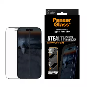 PanzerGlass ® Stealth Screen Protector iPhone 17 Pro | Ultra-Wide Fit koos FASTFIT IN-A-BOX