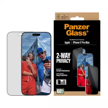 Ekraanikaitse PanzerGlass 2-Way Privacy iPhone 17 Pro Max jaoks — karastatud klaas, ülilai sobivus, EasyAligner