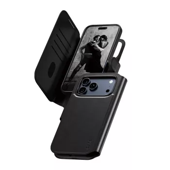 Kahe-ühes rahakotiga kaitseümbris PanzerGlass CARE Feature Case Tango MagSafe'iga iPhone 17 Pro Max'ile, must