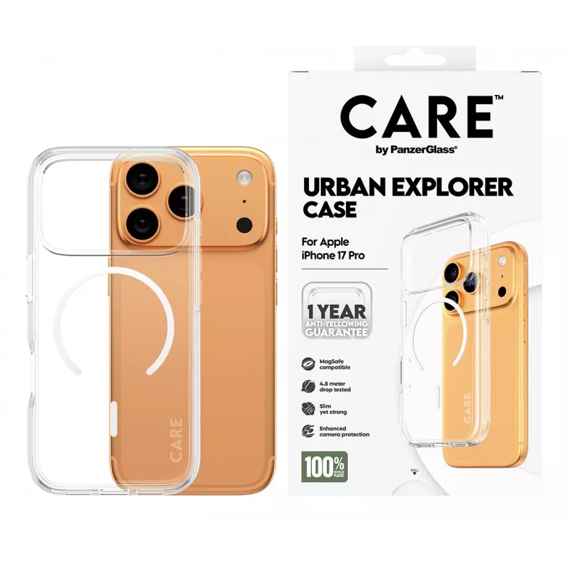 PanzerGlass CARE™ by ® Urban Explorer ümbris läbipaistev valge MagSafe iPhone 17 Pro