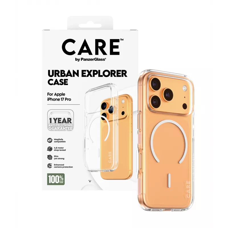 PanzerGlass CARE™ by ® Urban Explorer ümbris läbipaistev valge MagSafe iPhone 17 Pro