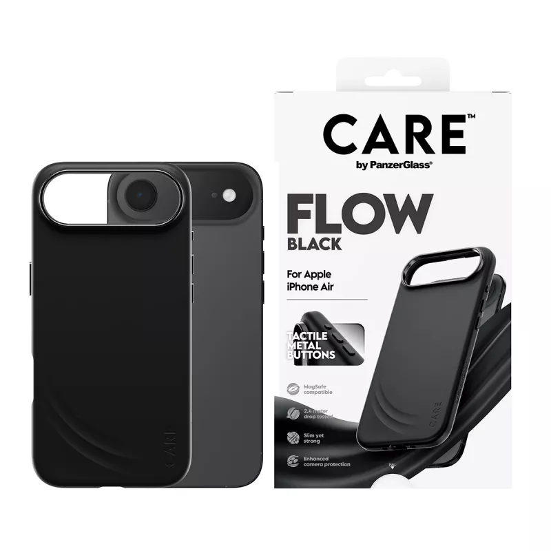 Kaitseümbris PanzerGlass CARE™ Flow ümbris Must MagSafe'iga iPhone Airile
