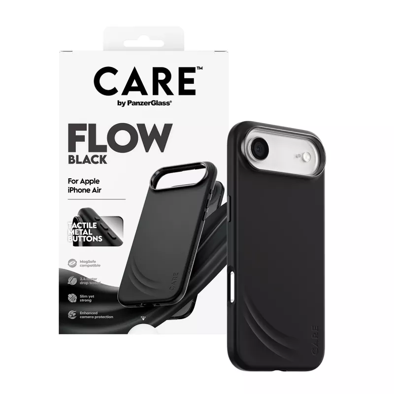 Kaitseümbris PanzerGlass CARE™ Flow ümbris Must MagSafe'iga iPhone Airile