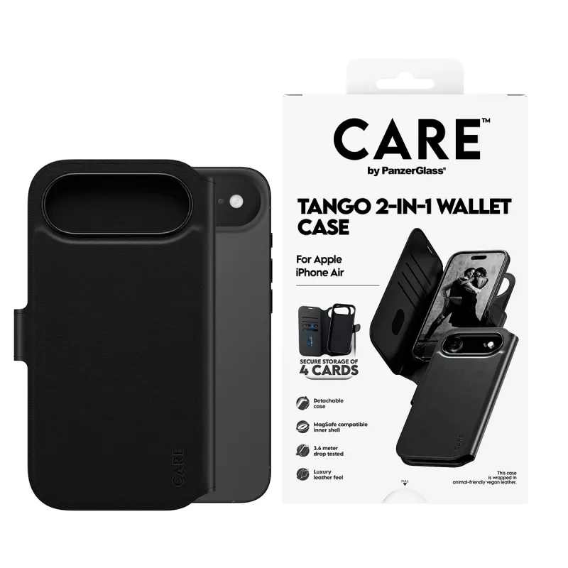 Rahakotiga ümbris PanzerGlass CARE Tango 2-in-1 koos MagSafe'iga iPhone Airile — Must