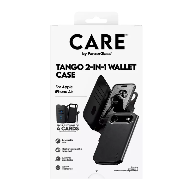 Rahakotiga ümbris PanzerGlass CARE Tango 2-in-1 koos MagSafe'iga iPhone Airile — Must