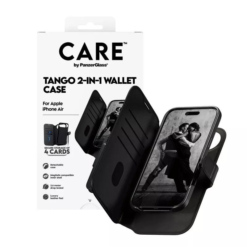 Rahakotiga ümbris PanzerGlass CARE Tango 2-in-1 koos MagSafe'iga iPhone Airile — Must
