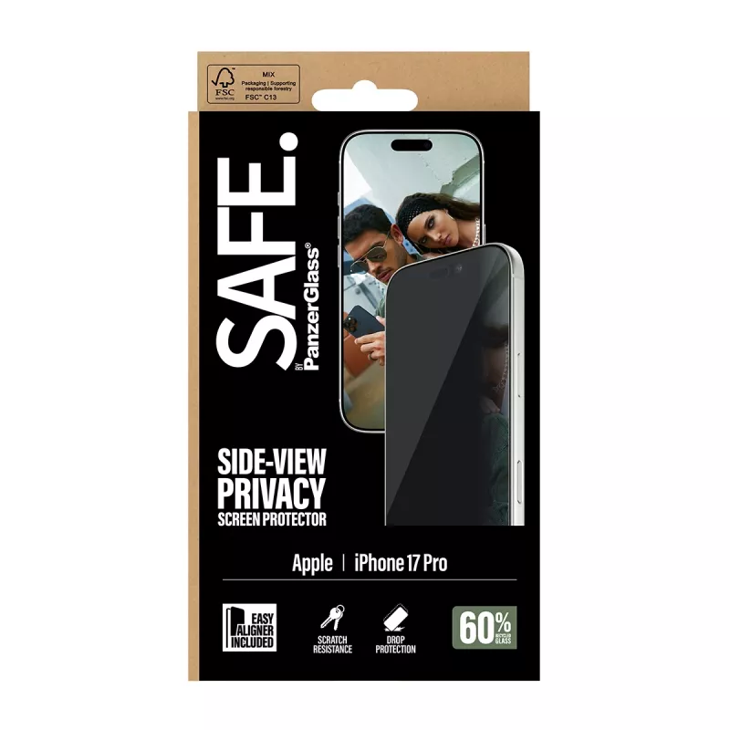 PanzerGlass SAFE. by ® 2-Way Privacy ekraanikaitse iPhone 17 Pro | Ultra-Wide Fit koos EasyAligneriga