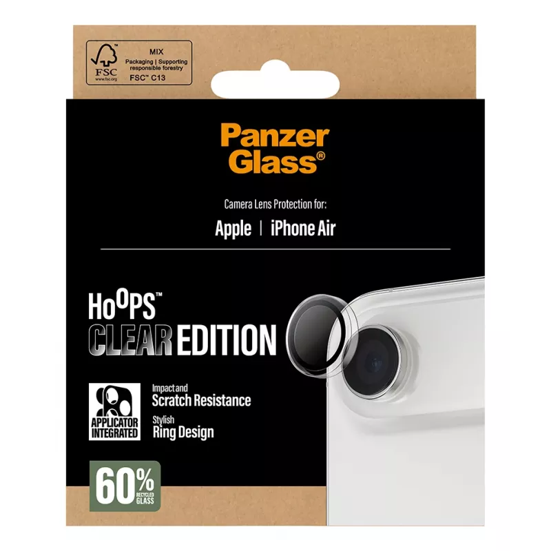 Kaamera objektiivi kaitse PanzerGlass Hoops iPhone Air jaoks — karastatud klaas ja silikoon, läbipaistev, 1 tk