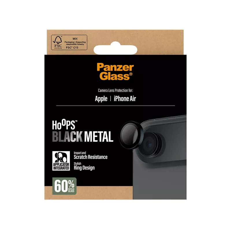 Kaamera objektiivi kaitseklaas PanzerGlass Hoops iPhone Air jaoks — karastatud klaas, must, kriimustus- ja löögikindel