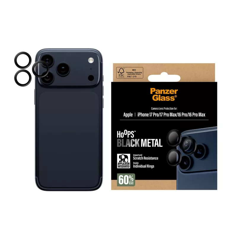 PanzerGlass® Hoops® Kaamera objektiivi kaitse must iPhone 17 Pro | iPhone 17 Pro Max | iPhone 16 Pro | 16 Pro Max