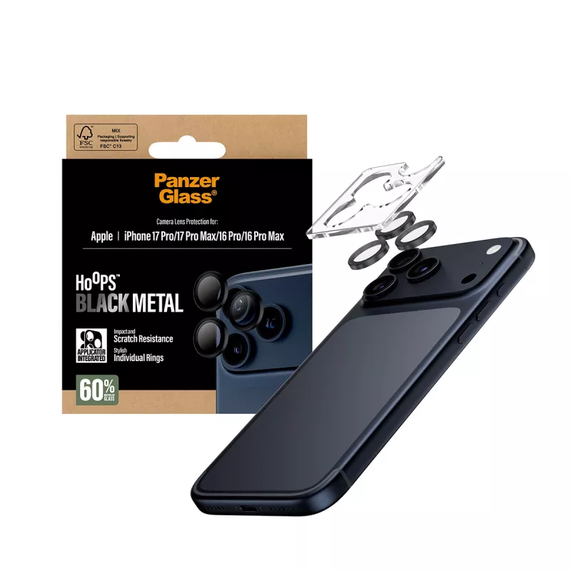 PanzerGlass® Hoops® Kaamera objektiivi kaitse must iPhone 17 Pro | iPhone 17 Pro Max | iPhone 16 Pro | 16 Pro Max