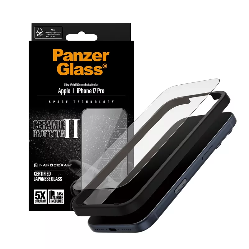 PanzerGlass ® Ceramic II ekraanikaitse iPhone 17 Pro | Ülilai sobivus koos EasyAligneriga
