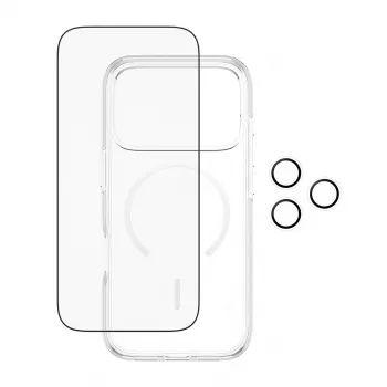 Ekraanikaitsekomplekt PanzerGlass CARE 3-in-1 Flagship Explorer iPhone 17 Pro jaoks — karastatud klaas, PET, silikoon, läbipaistev