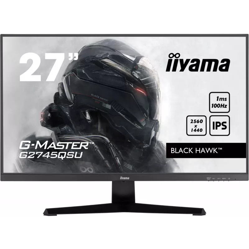 27-tolline IIYAMA G-MASTER G2745QSU-B2 mängumonitor, 2560×1440 WQHD, IPS, 100 Hz, 1 ms, HDMI/DP, USB 3.2 jaotur, kõlarid, VESA