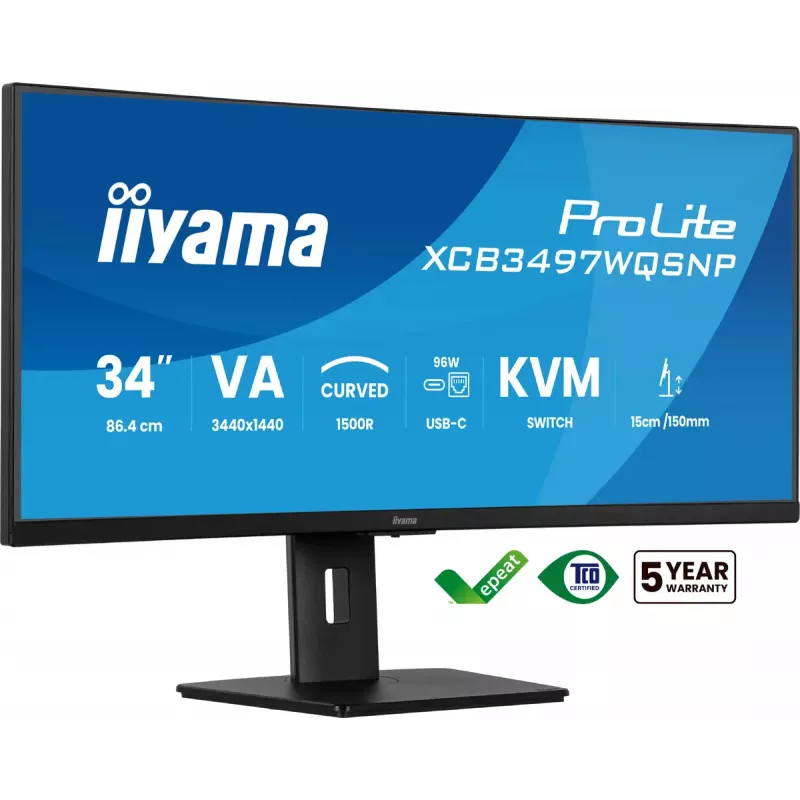 iiyama ProLite XCB3497WQSNP-B1 arvutimonitor 86,4 cm (34 tolli) 3440 x 1440 pikslit UltraWide Quad HD LED must