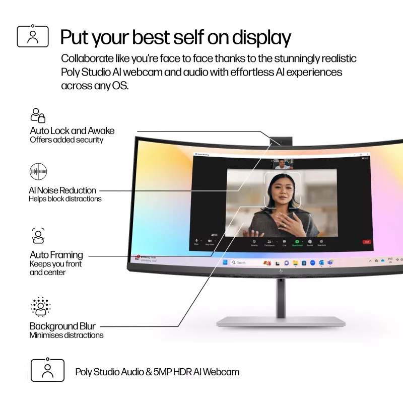 HP Series 7 Pro 34-tolline WQHD konverentsimonitor - 734pm, 86,4 cm (34 tolli), 3440 x 1440 pikslit, Wide Quad HD, LCD, 5 ms, must, hõbedane