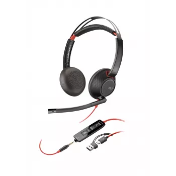 HP Poly Blackwire 5220 Stereo USB-C kõrvaklapid + 3,5 mm pistik + USB-C/A adapter