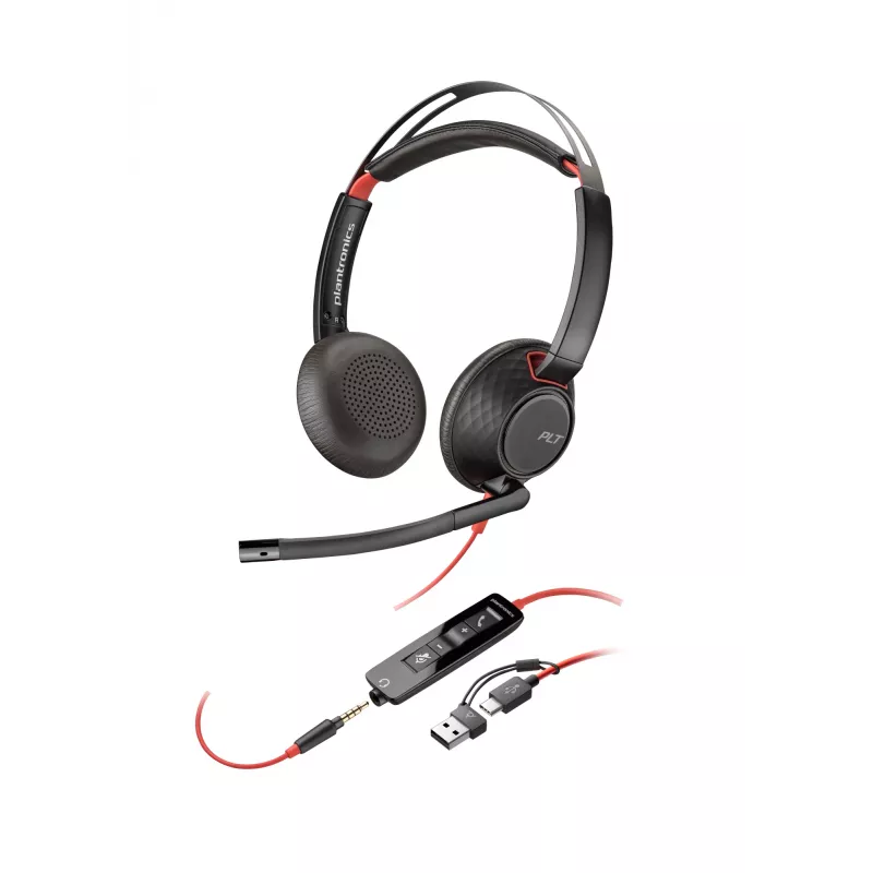 HP Poly Blackwire 5220 Stereo USB-C kõrvaklapid + 3,5 mm pistik + USB-C/A adapter
