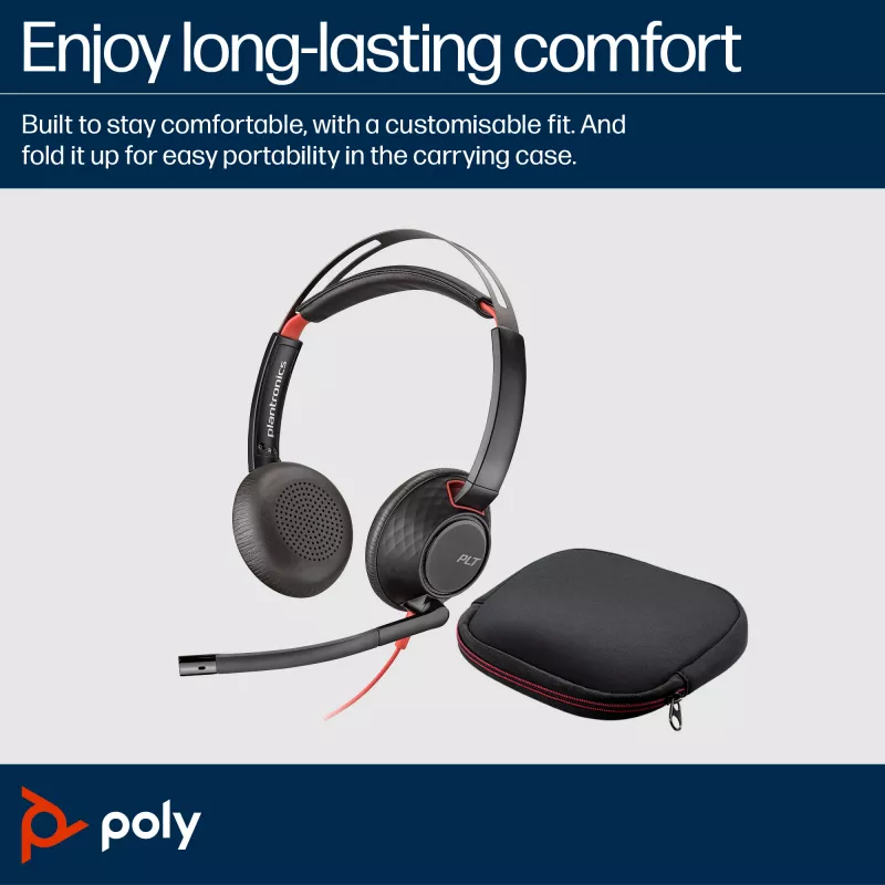 HP Poly Blackwire 5220 Stereo USB-C kõrvaklapid + 3,5 mm pistik + USB-C/A adapter