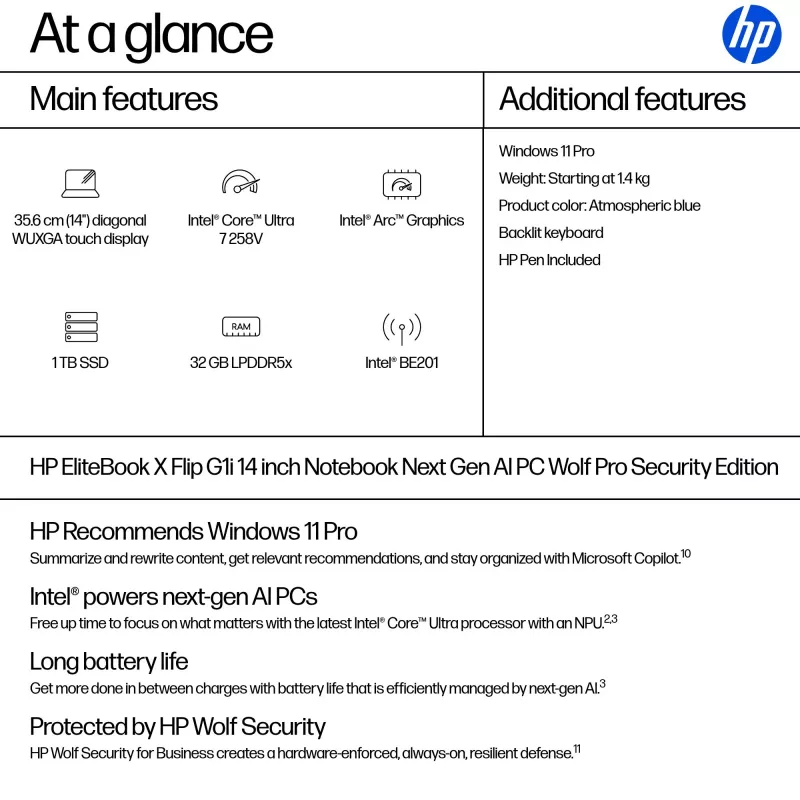 Hübriidsülearvuti HP EliteBook X Flip G1i 14 tolli Intel Core Ultra 7 1TB SSD