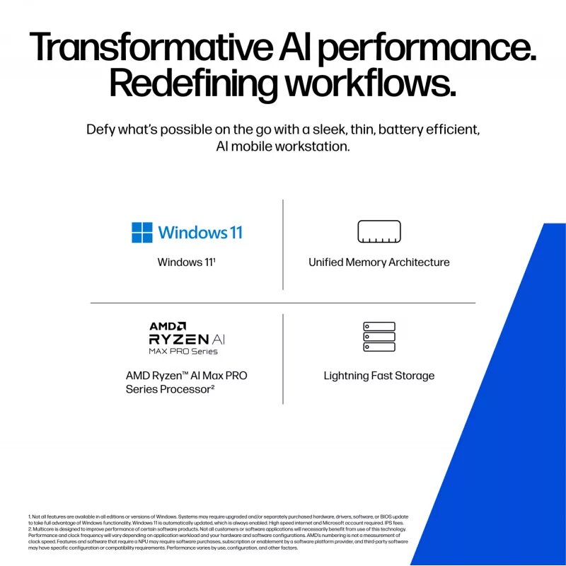 HP ZBook Ultra G1a Copilot+ PC AMD Ryzen AI Max PRO 390 35,6 cm (14 tolli) WUXGA 32 GB LPDDR5x-SDRAM Wi-Fi 7 (802.11be) Windows 11 Pro AI tööjaam, AI PC hõbedane