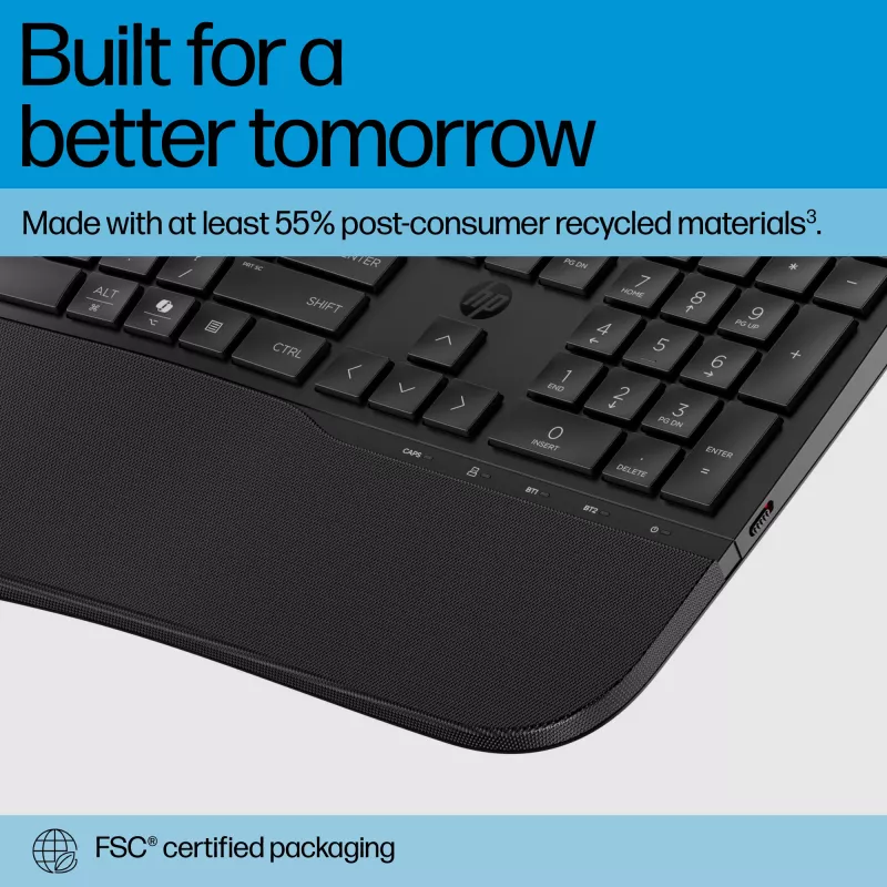 HP 685 Comfort Dual-Mode klaviatuur, täissuuruses, juhtmevaba, Bluetooth, membraan