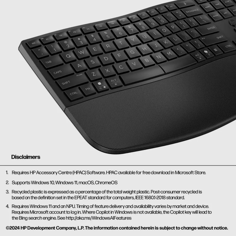 HP 685 Comfort Dual-Mode klaviatuur, täissuuruses, juhtmevaba, Bluetooth, membraan