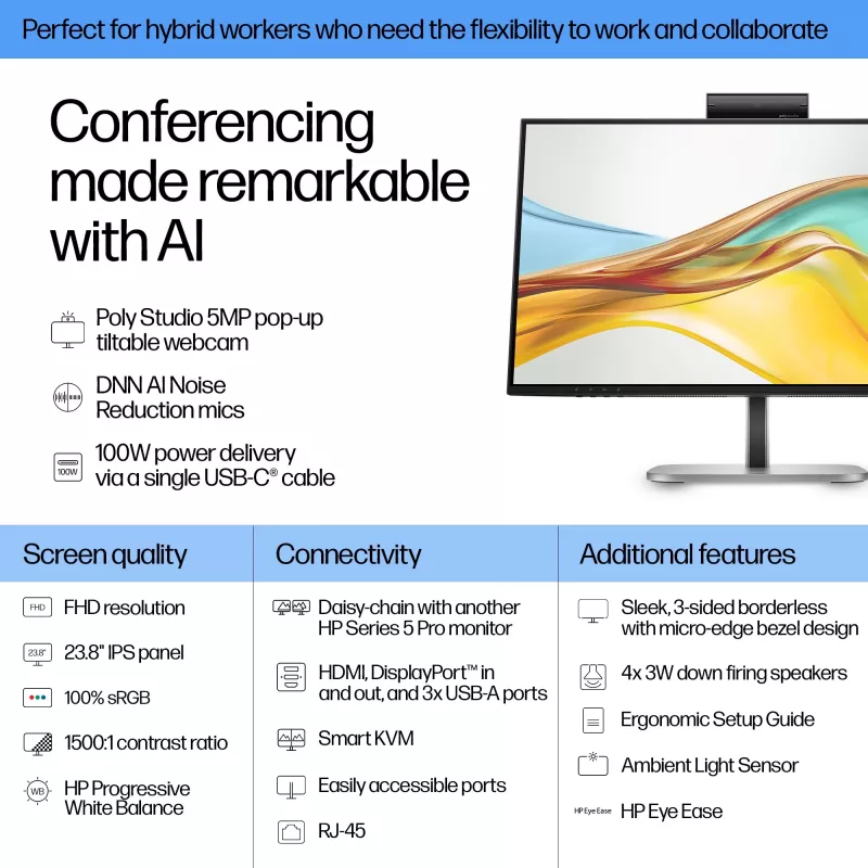 HP Series 5 Pro 23.8-tolline FHD USB-C konverentsimonitor - 524pm