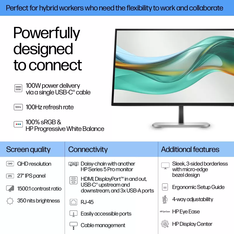 HP Series 5 Pro 27-tolline QHD USB-C monitor LCD 2560 x 1440