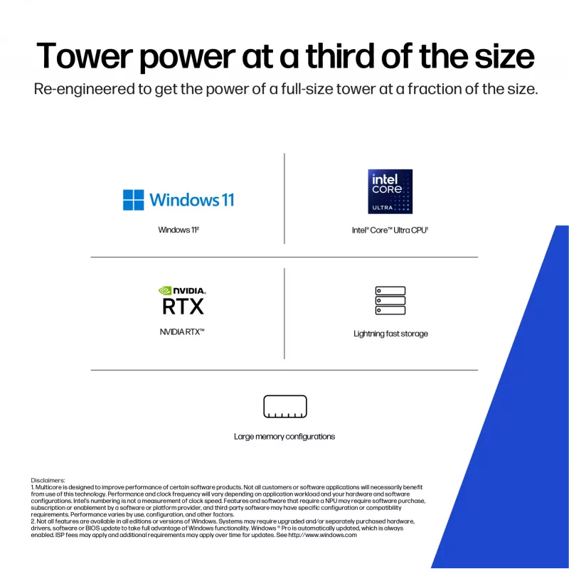HP Z2 SFF G1i Intel Core Ultra 7 265K 32 GB DDR5-SDRAM NVIDIA RTX A400 Windows 11 Pro tööjaam AI tööjaam, AI PC