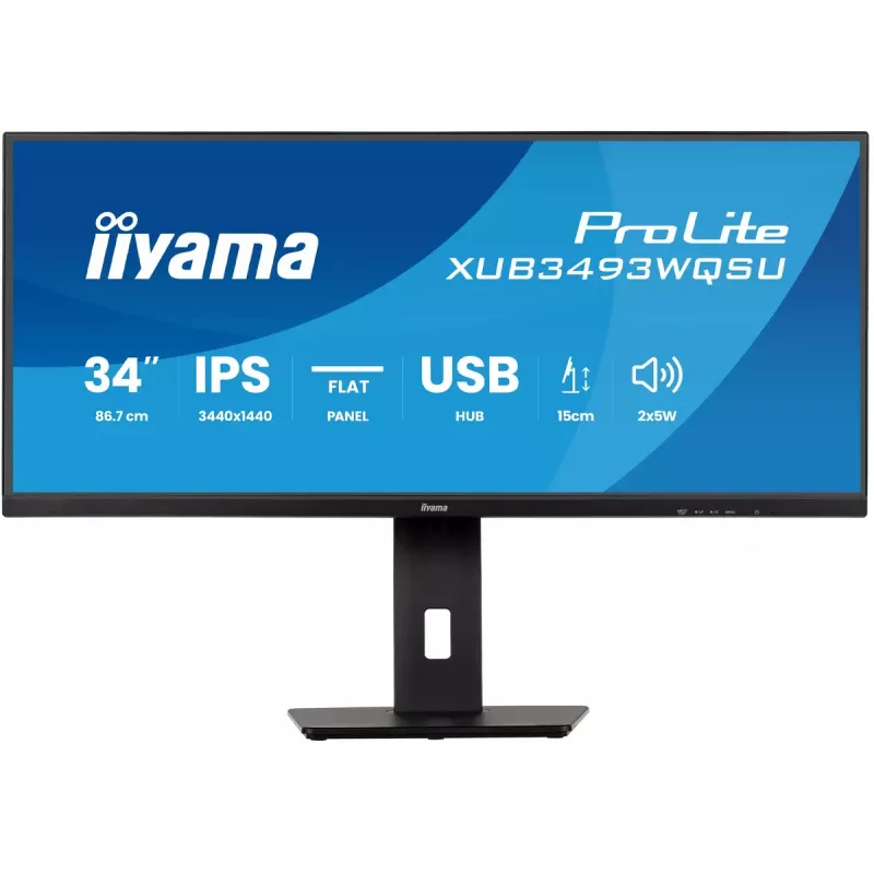 Arvutimonitor IIYAMA ProLite XUB3493WQSU-B6 34 tolli 3440×1440 UltraWide QHD IPS LED, 1 ms, USB 3.2 jaotur, kõlarid, VESA, kõrguse reguleerimine