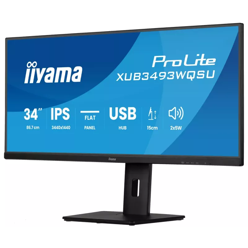 Arvutimonitor IIYAMA ProLite XUB3493WQSU-B6 34 tolli 3440×1440 UltraWide QHD IPS LED, 1 ms, USB 3.2 jaotur, kõlarid, VESA, kõrguse reguleerimine