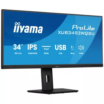 Arvutimonitor IIYAMA ProLite XUB3493WQSU-B6 34 tolli 3440×1440 UltraWide QHD IPS LED, 1 ms, USB 3.2 jaotur, kõlarid, VESA, kõrguse reguleerimine