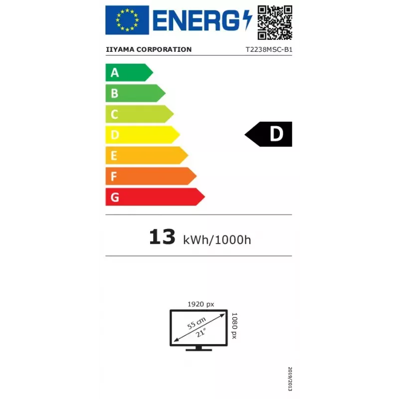 iiyama ProLite T2238MSC-B1 arvutimonitor 54,6 cm (21,5 tolli) 1920 x 1080 pikslit Full HD LED puuteekraaniga must