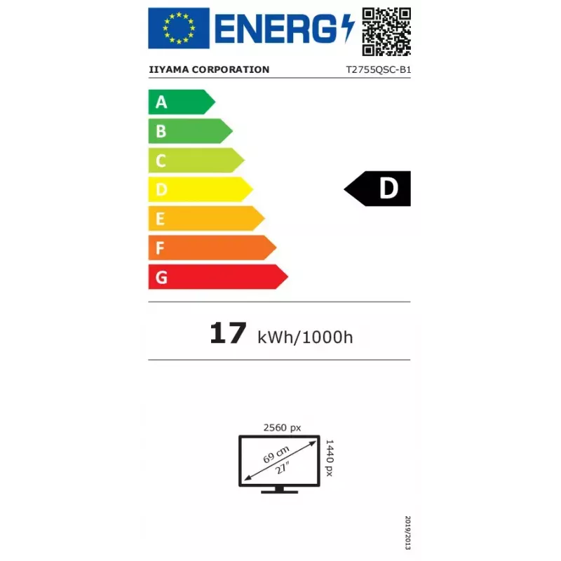 iiyama ProLite T2755QSC-B1 arvutimonitor 68,6 cm (27 tolli) 2560 x 1440 pikslit Quad HD LCD puuteekraan Must