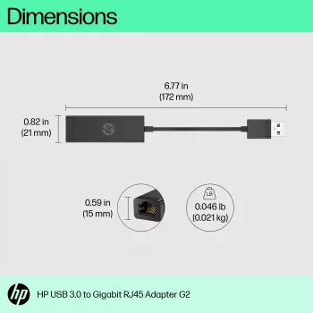 HP USB 3.0 to Gigabit RJ45 Adapter G2, juhtmega, USB, Ethernet, must