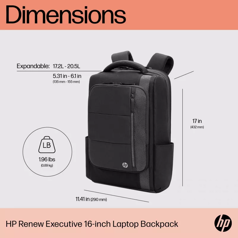 HP Renew Executive 16-tolline sülearvuti seljakott, Seljakott, 40.9 cm (16.1 tolli), 890 g