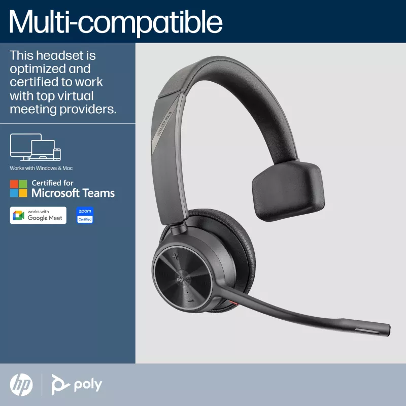 HP Poly Voyager 4310 Microsoft Teams sertifitseeritud peakomplekt + BT700 dongel + laadimisalus